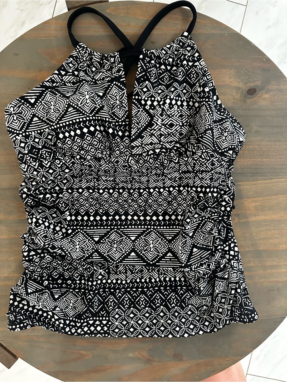 Women's Black & White Patterned Halter swimsuit Top